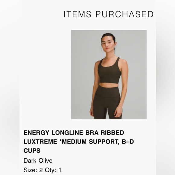 BNWOT Lululemon Dark olive sports bra - Picture 2 of 6